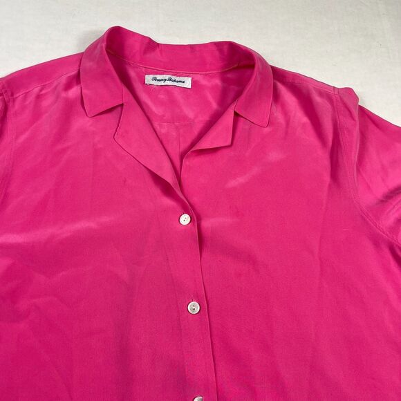 Tommy Bahama Womens Silk Button Down Shirt Hot Pink Short Sleeve Blouse XL/1X - Picture 3 of 11
